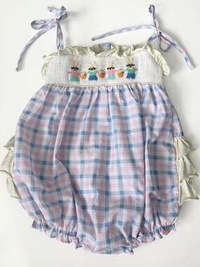 Little Bear Smocks Girls Easter Bunny Smocked Gingham Bubble 3T